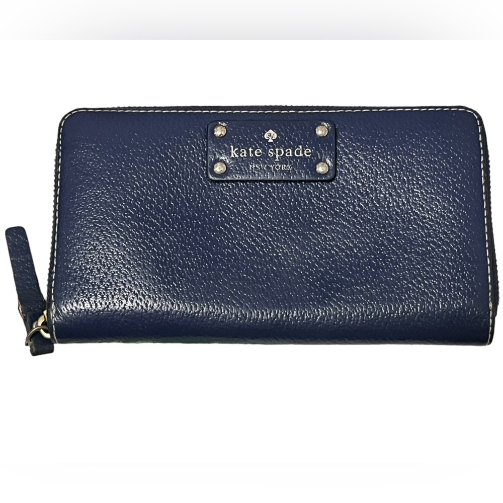KATE SPADE ♠️ New York Neda Wellesley Zip Around Wallet in navy pebbled leather